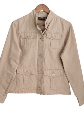Vintage Route 66 Women Size Large Utility Military Style Beige Button Y2K Jacket